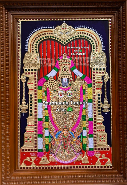 Balaji Tanjore Painting red curtain