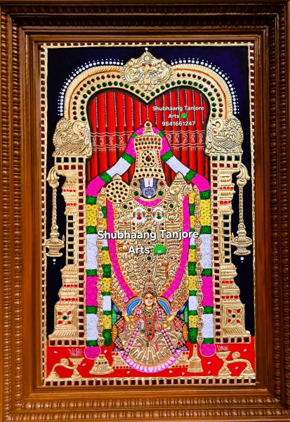 Balaji Tanjore Painting red curtain