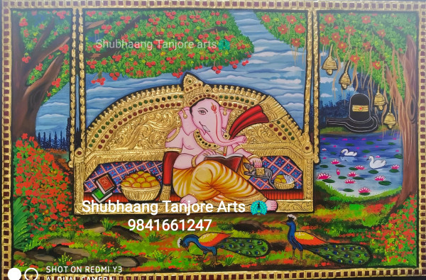 Ganesha swinging Tanjore Painting