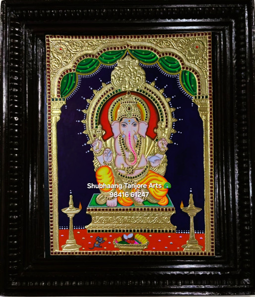 Raja Alangara Ganesha yellow Tanjore Painting 1