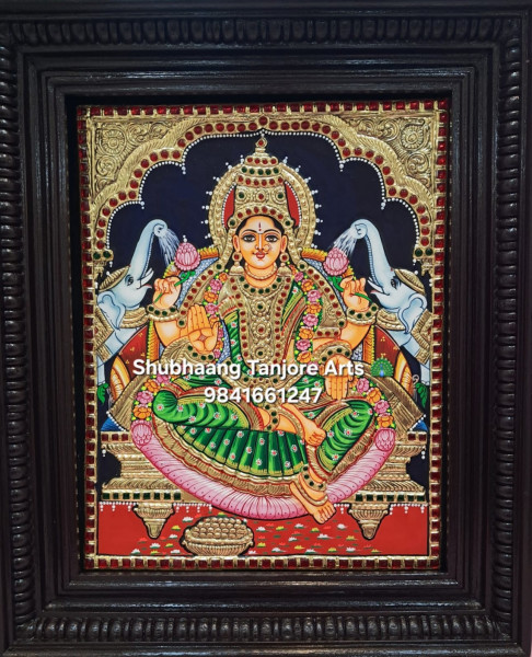 Lakshmi Devi Tanjore Painting green saree