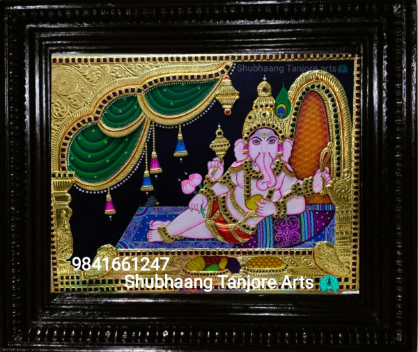 Relaxing Ganesha Tanjore Painting