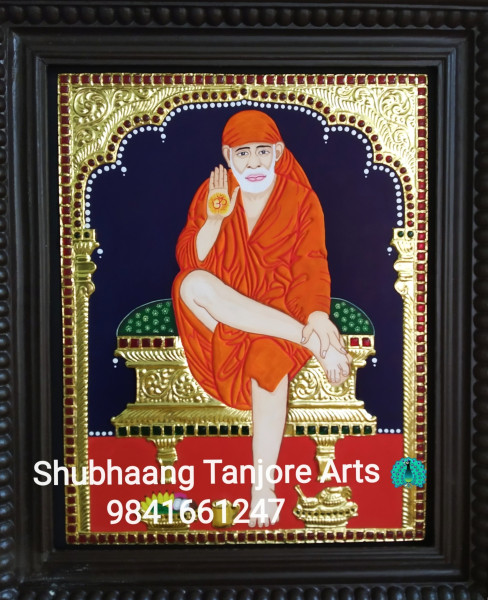 Saibaba Tanjore painting orange dress