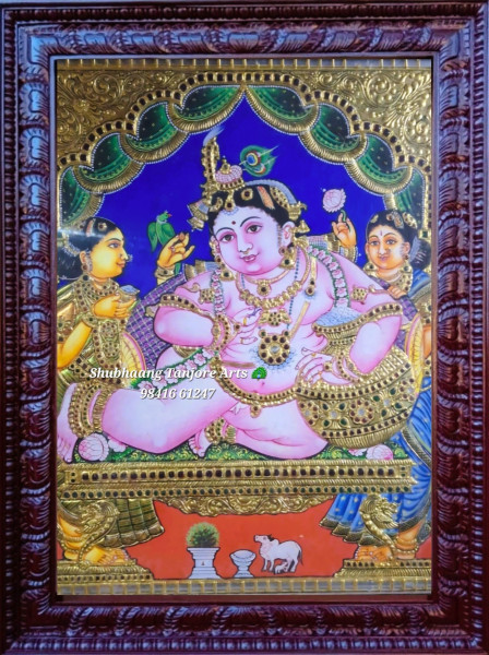 Laddu Krishna (Gopala) Tanjore painting