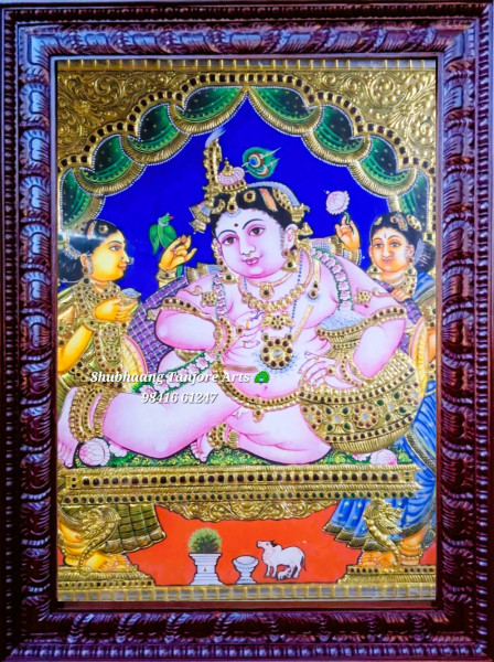 Laddu Krishna (Gopala) Tanjore painting
