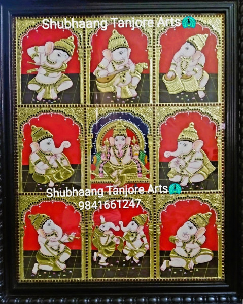 Navanatiya Ganapathy Tanjore Painting