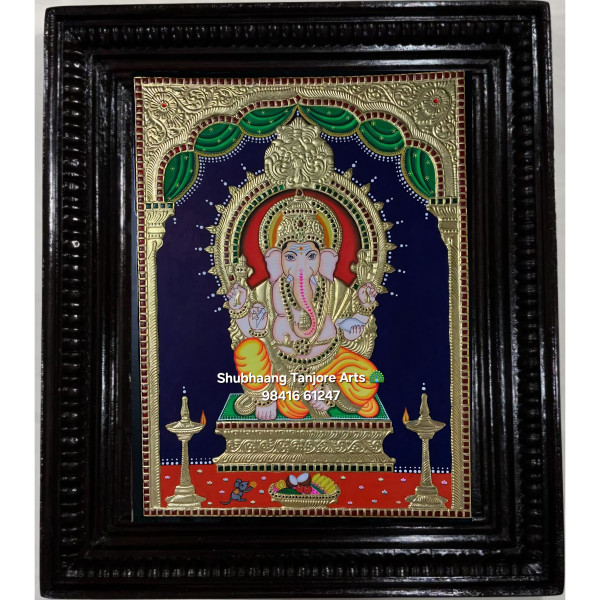 Raja Alangara Ganesha yellow Tanjore Painting